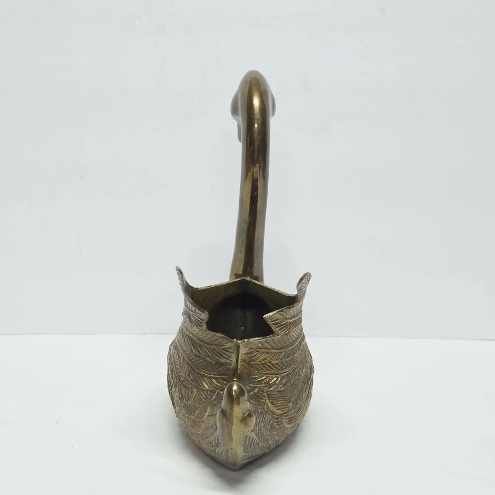 Vintage Cast Brass Swan Planter Mid-Century MCM 10 Inches Tall Made In Korea